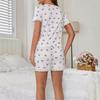 Lace Cherry Print Short-Sleeve Pajama Set: Sexy & Loose Homewear for Women