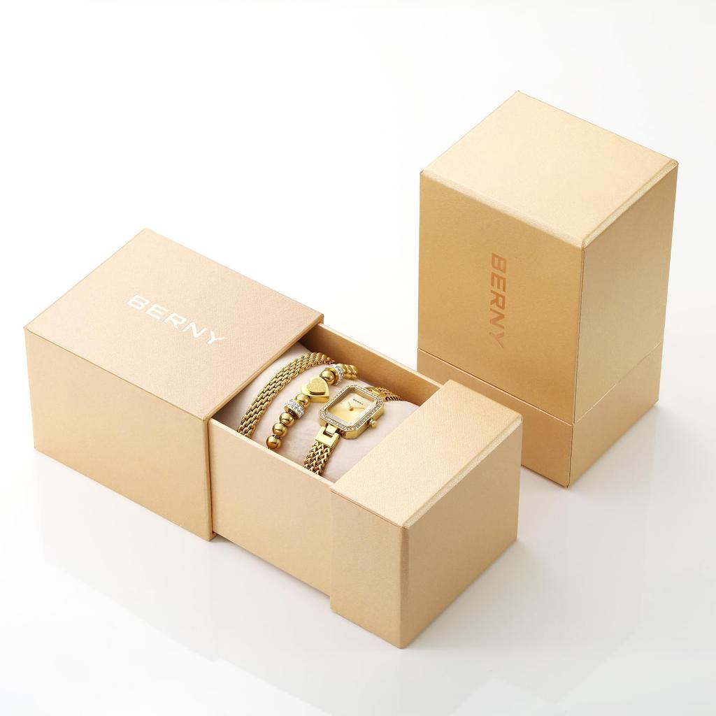 BERNY Watch Ladies Watch Bracelet Crystal Stylish and Luxury Birthday Gift 3ATM Waterproof Women's Set, Decoration, -