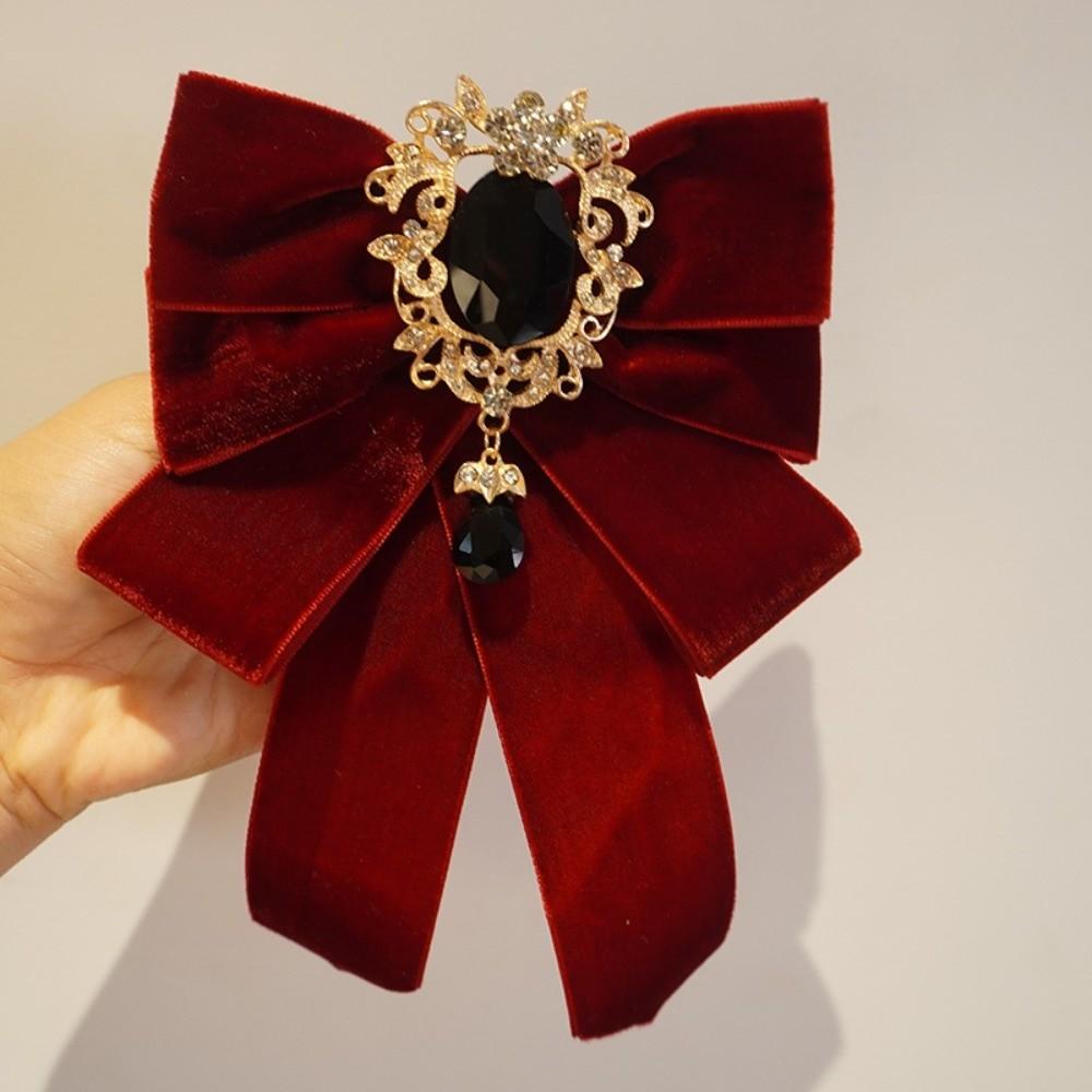 Retro Polyester Bowtie velvet Adjustable Collar Flower Diamond Collar Pins Women