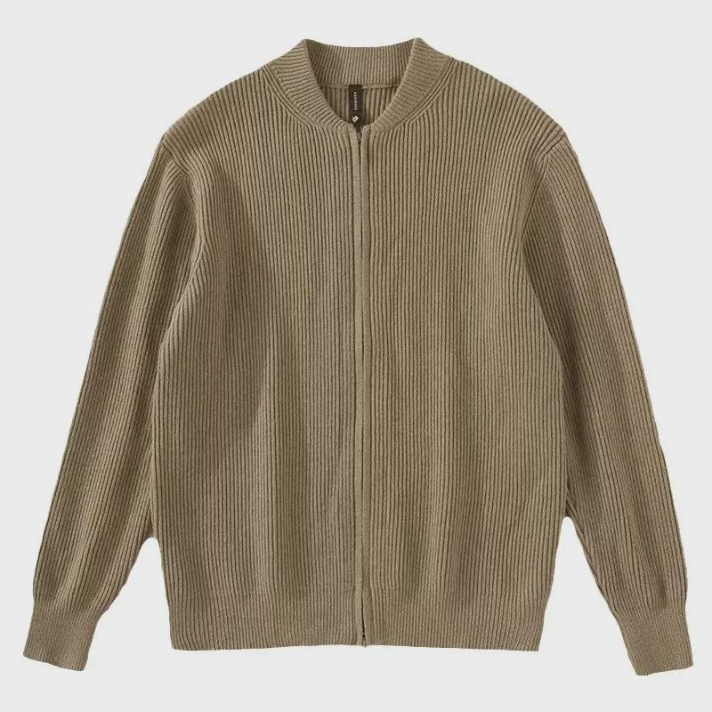 2024 Men's Double Zipper Solid Color Knitted Cardigan Sweater