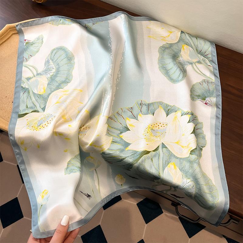 New 100% mulberry silk scarf women s fashion versatile new Chinese spring silk square scarf light luxury plain crepe satin silk scarf 53cm