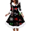 Women's Fashion V-neck Casual Fit Christmas Print Party Long Sleeve Dress