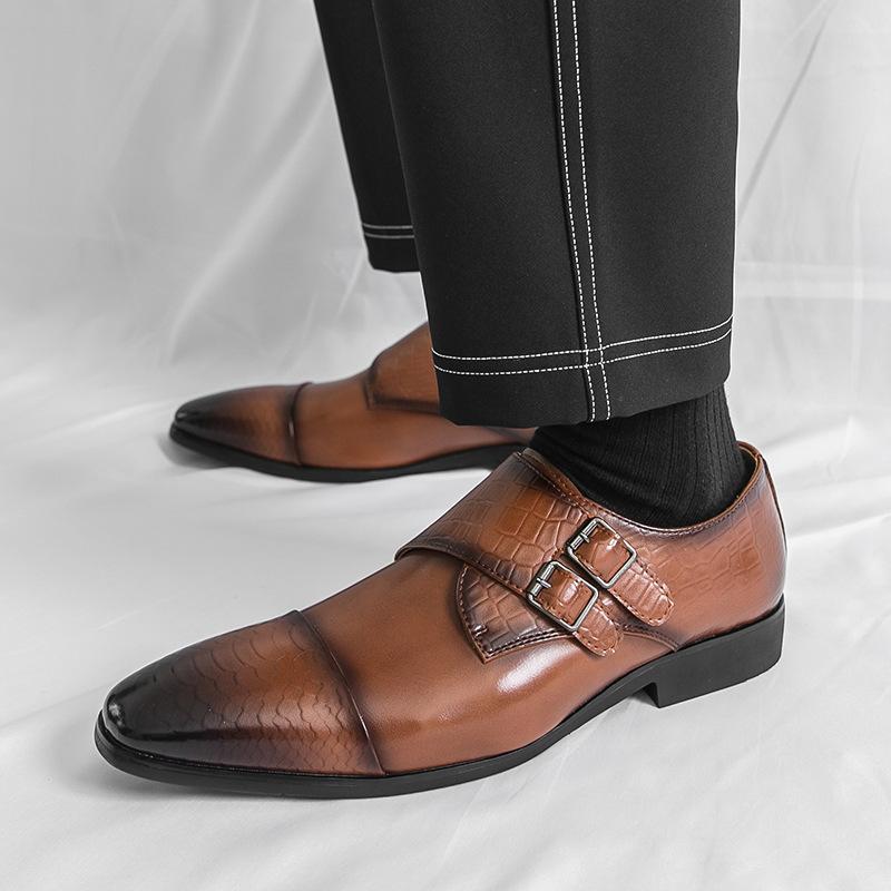 Men's British Pointed Leather Shoes Men's Young Gentlemen's Dress Buckle Small Leather Shoes Suit Shoes Tide Pair 2025