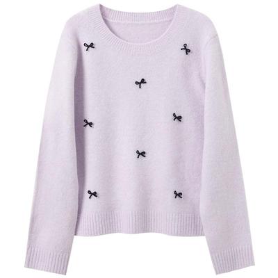 Sancai Plus Size Ribbed Knit Sweater with Bow