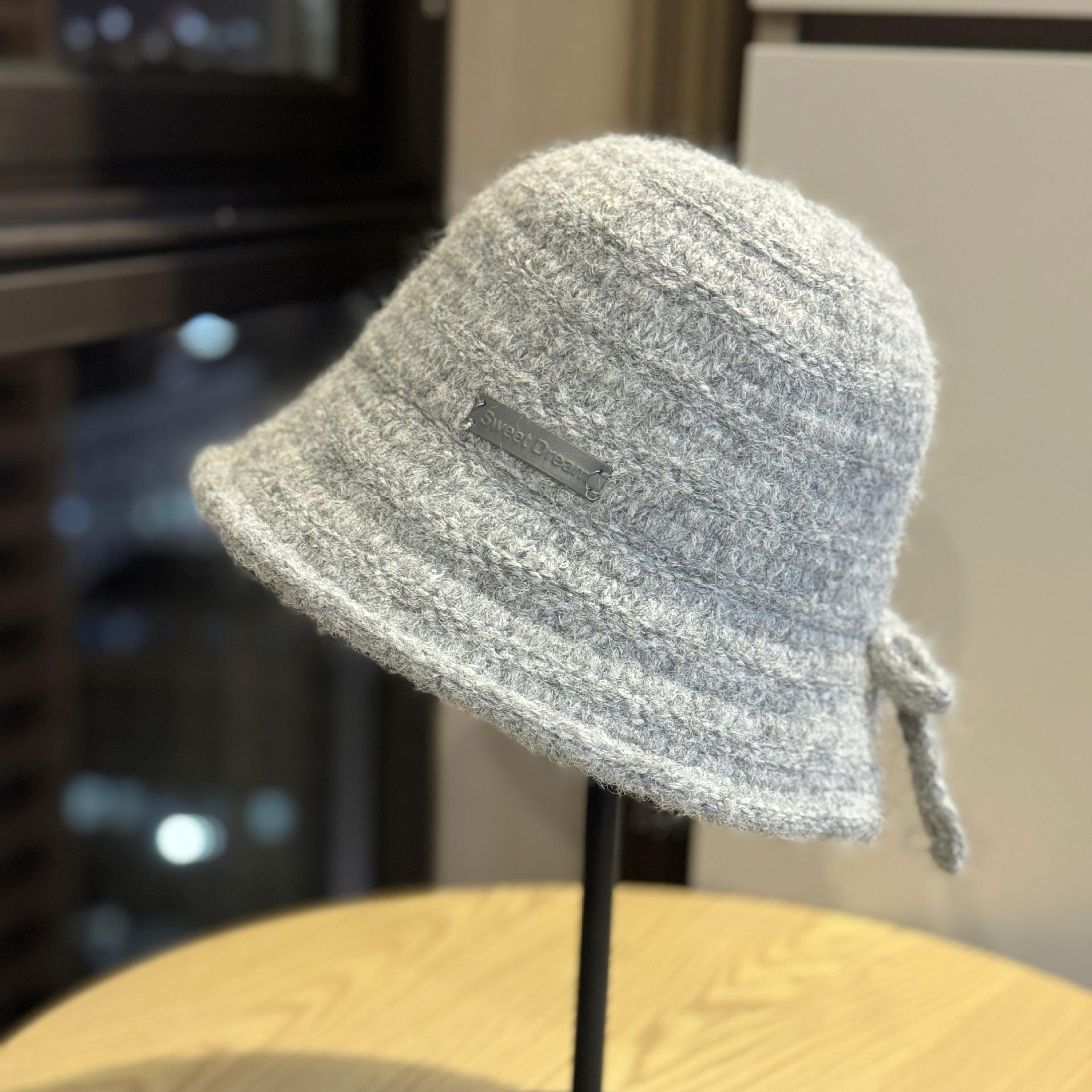 

New autumn and winter bow-knot knitted fisherman hat for women, fashionable and versatile, makes the face look smaller, with a side slit, ear Adult54-59Adjustable сірий колір