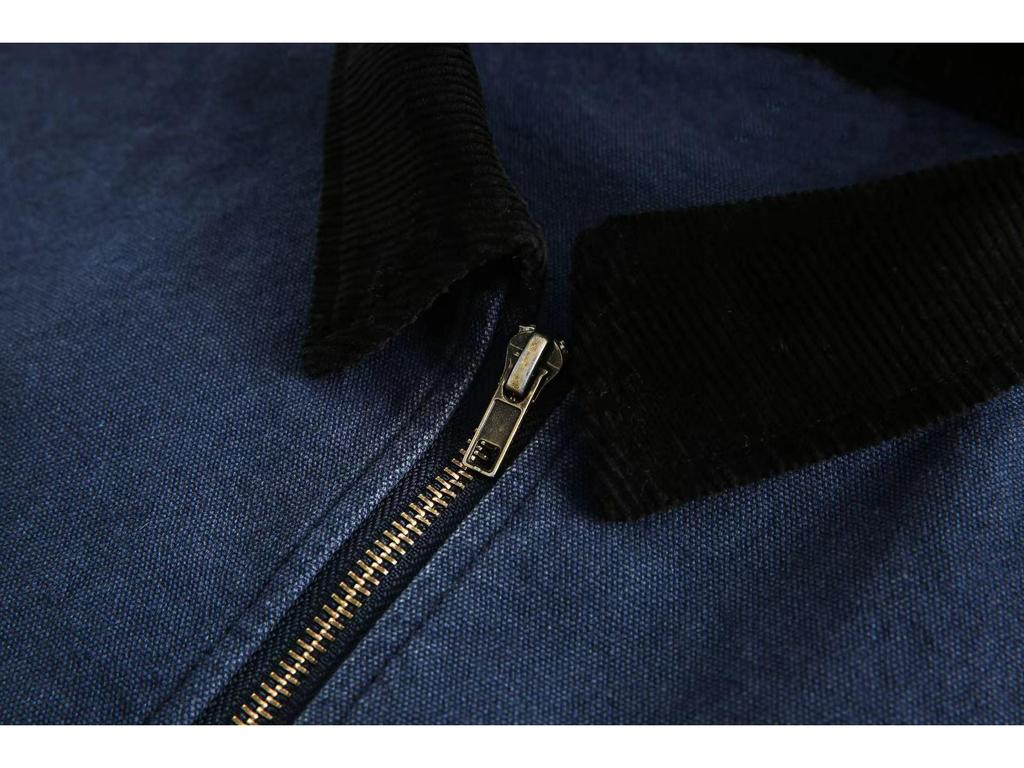 Men's Retro Blue Detroit Workwear Jacket - Heavyweight Spring/Autumn Color Block Lapel Outerwear