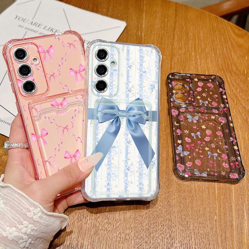 Bowknots Print Case For Samsung A57 A37 A17 S26 S25 S24 Ultra S23 S22 S21 FE A54 A15 A35 A55 A16 A26 A36 A56 5G Clear Card Slot Back Cover