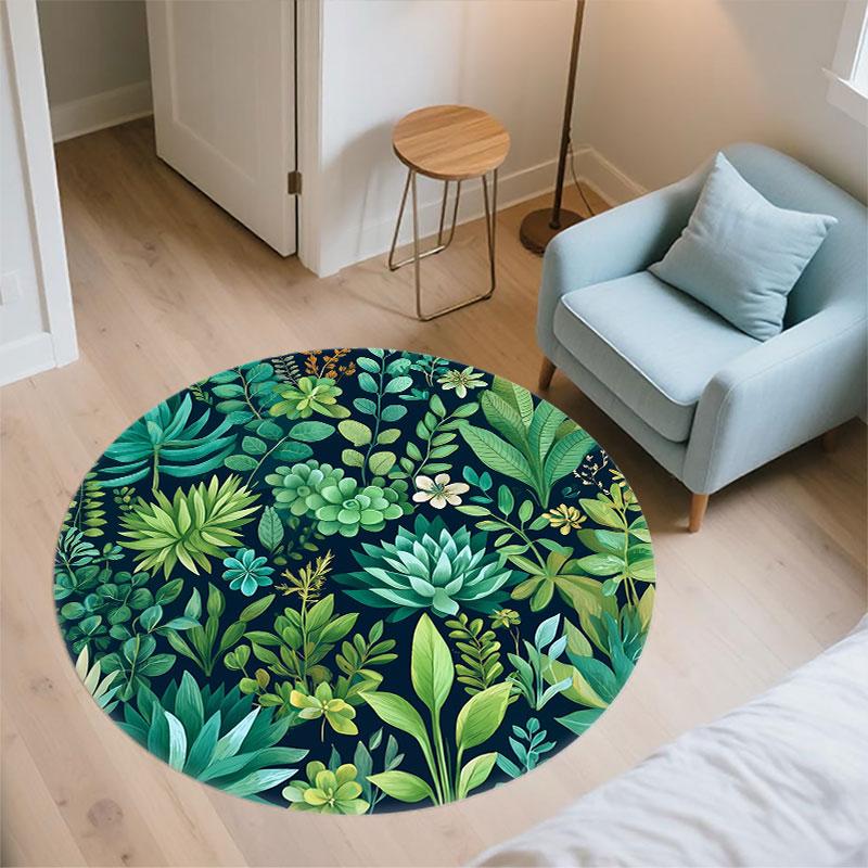 Plants pattern round rug,Carpet Rug for Living Room Bedroom Playroom ,Non-slip Floor Mat,Holiday Gifts and Birthday Gifts.