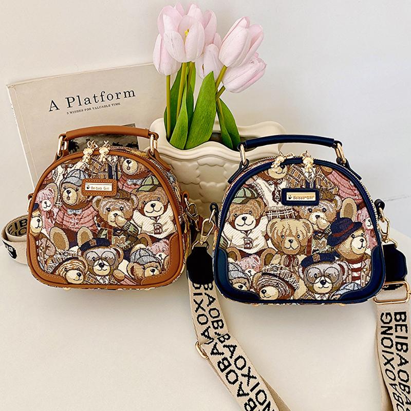 BEIBAOBAO Genți Crossbody Originale Street Trend pentru Femei Moda Pânză PU Splicing Poșetă Doamnă Cute Cartoon Urs Genți proaspete pe un singur umăr pentru femei