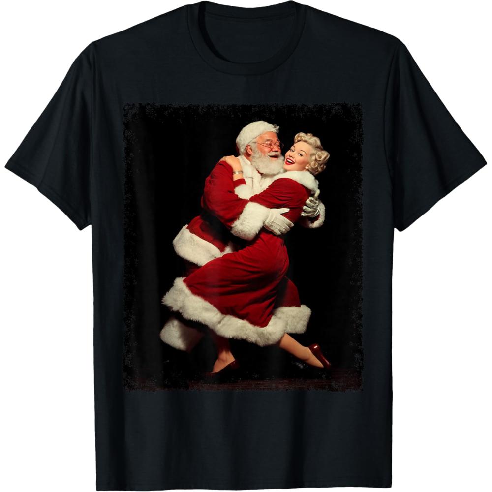 Santa Claus and Wife Dance Christmas TShirt Women Unisex New Year Xmas Graphic T Shirts Vintage Religion Festival Cotton Tops Tee