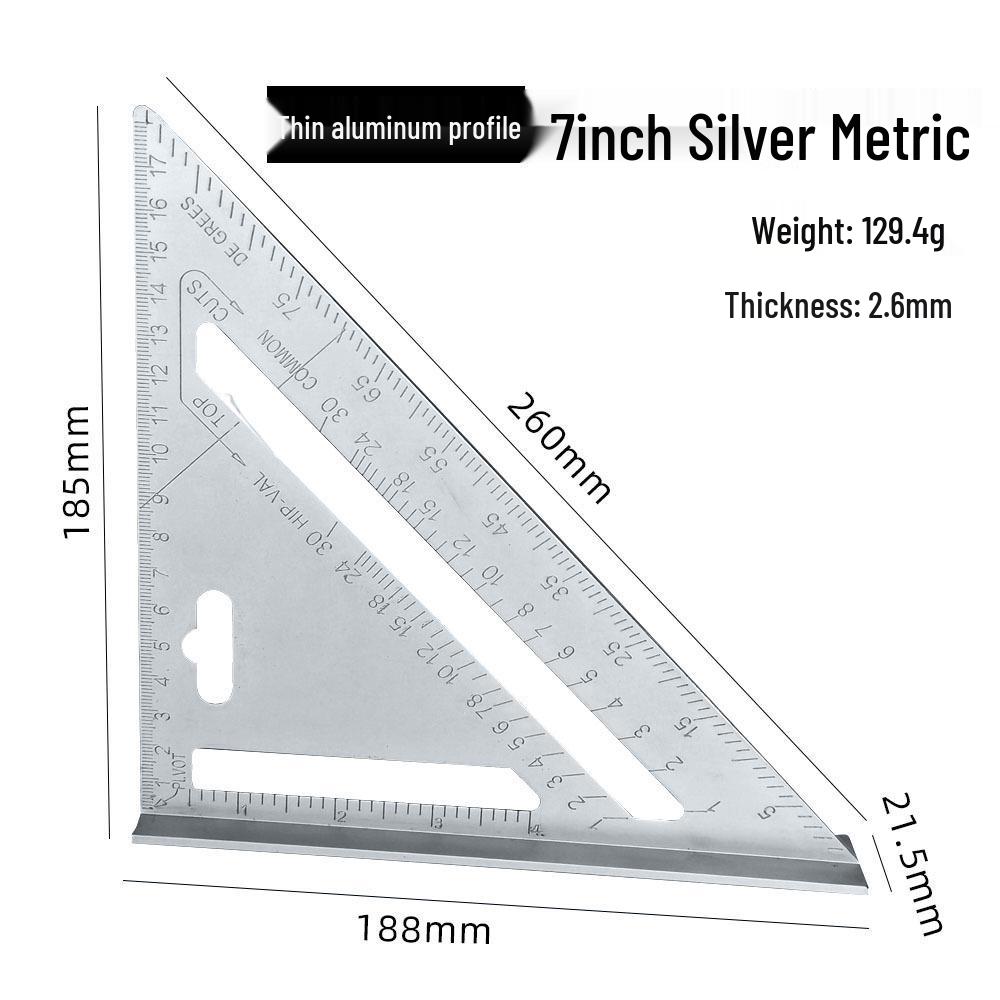 7/12" Aluminum Triangle Ruler: Woodworking, Imperial/Metric, Black Oxide, 90°/45° Right Angles.