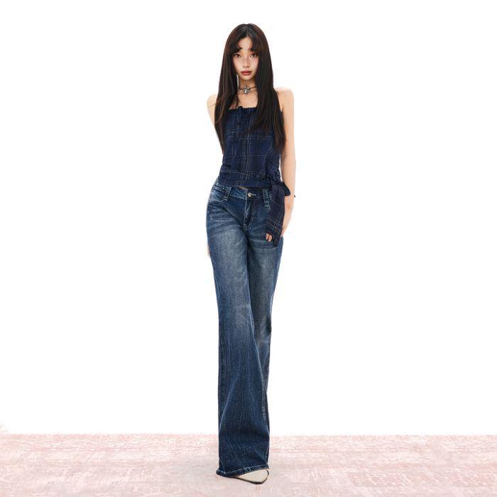 Early Spring Vintage Distressed Slim Micro Flare Denim Pants For Women Casual Pants Oversize Denim Trousers
