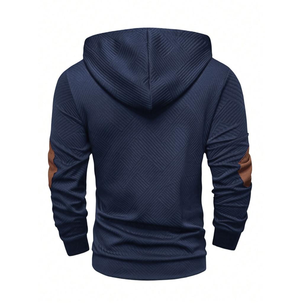 Autumn and Winter Men's Solid Color Jacquard Hooded Sweatshirt, Loose Sports Casual Top, Jacket
