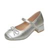 High heels silver inner height increase ballet thick heel single shoes women's summer new skirt Mary Jane shoes