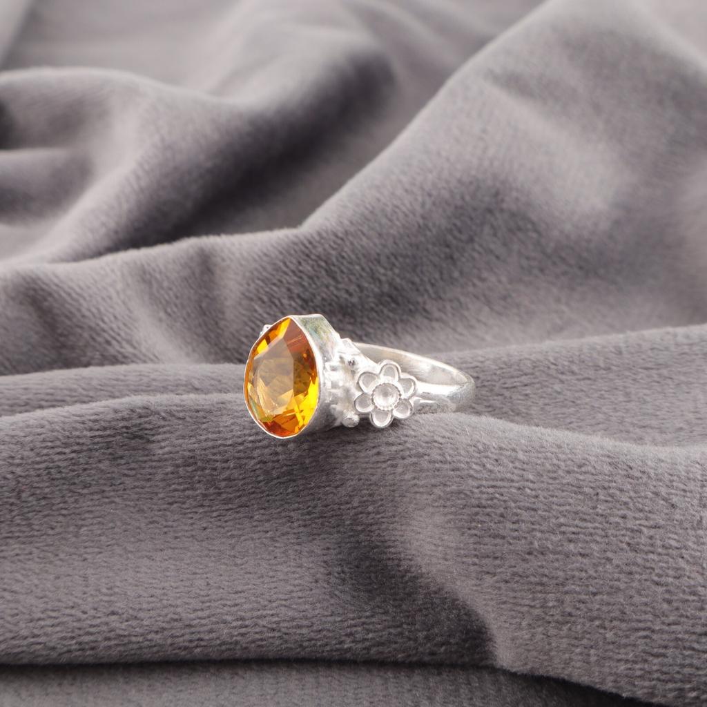 Citrine Gemstone 925 Sterling Silver Jewelry Handcrafted Ring For Birthday Gift RR-59-11