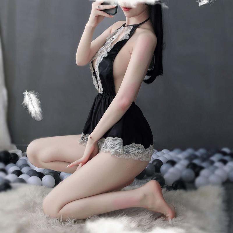 Sexy Lingerie Lace Seduction Sexy Backless Suspender Split Nightdress Set