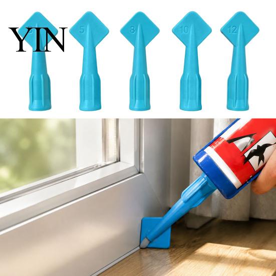 Precision Caulk Finishing Tool 5Pcs Tip Tools, Caulking Tips Set with Nozzle Adapter, Plastic Window Door Gap Filler Applicator Reusable Nozzles