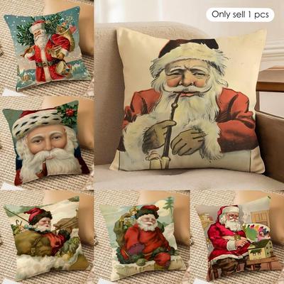 Retro Christmas Santa Claus Cushion Cover Silky Short Plush Invisible Zipper Dustproof Sofa Pillow Case For Home Decor