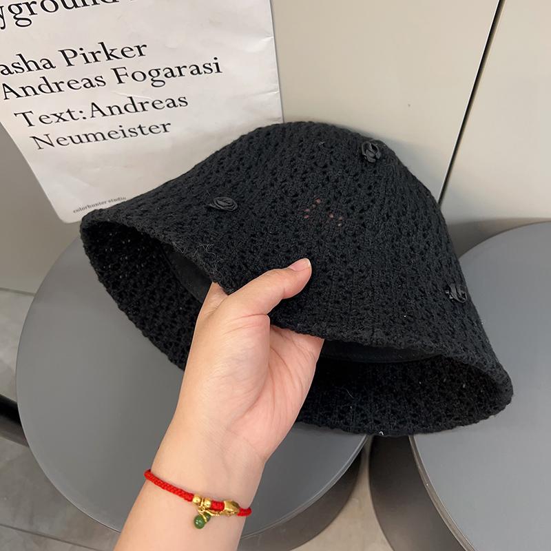 

Розовая ажурная вязаная рыбацкая шляпа детская шляпа-ведро с маленькими полями, универсальная, для большого обхвата головы, шляпа-ведро, тренд adult 55-58cm