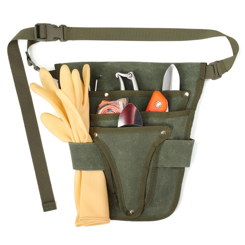 Waxed Canvas Waist Tool Pouch, Wear-resistant Hanging Storage Bag for Gardening Weeding & Electrician Tools