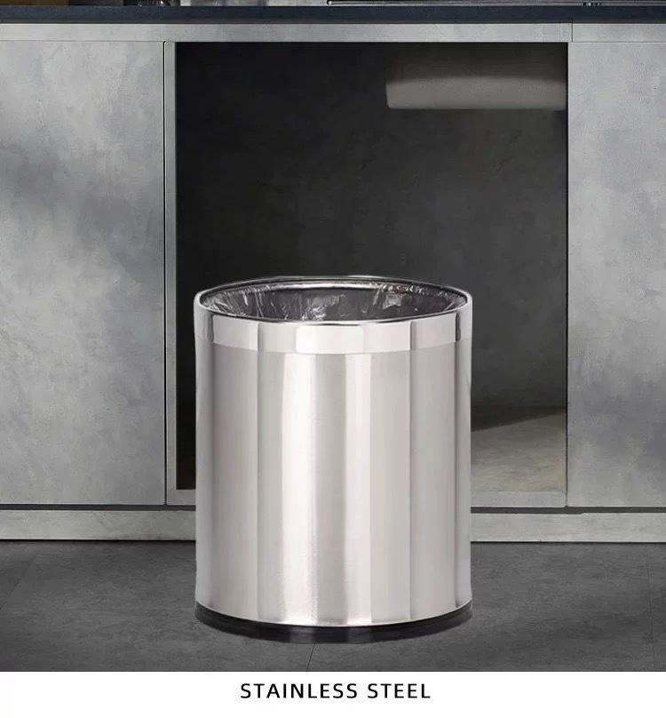 Fireproof Double-Layer Stainless Steel Trash Can for Hotels & Game Rooms