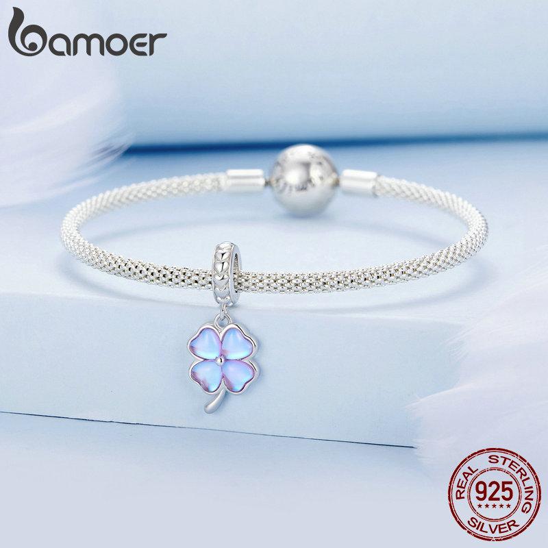 Bamoer כסף סטרלינג 925 תליון תלתן תלתן לתכשיטי עשה זאת בעצמך צמיד