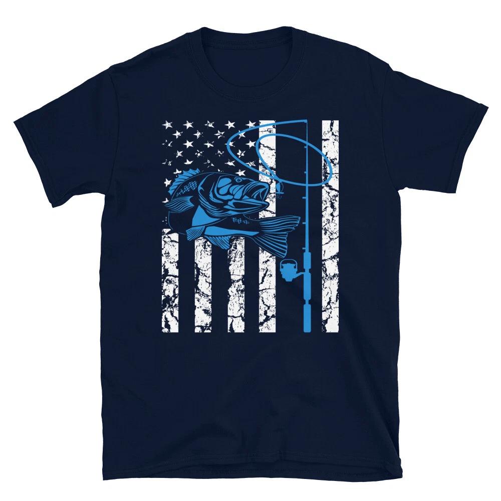 USA US American Flag Fishing Rod Fishing Fish Nature Outdoors T-Shirt L