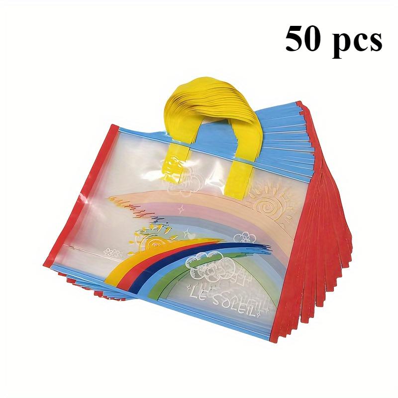 

Набор из 50 прозрачных подарочных пакетов из полиэтилена с радужным дизайном, легкие и прочные сумки для покупок, свадеб, дней рождения и праздников Pack of 50 разноцветный