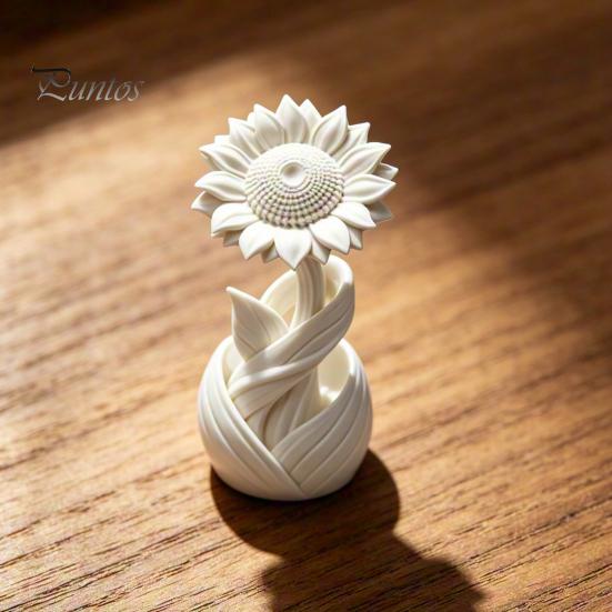 Matte Sunflower Tabletop Figurine 3D Printed Ornament, Nordic Style White Flower Desk Decor, Floral Statue Aesthetic Table Shelf Decoration,