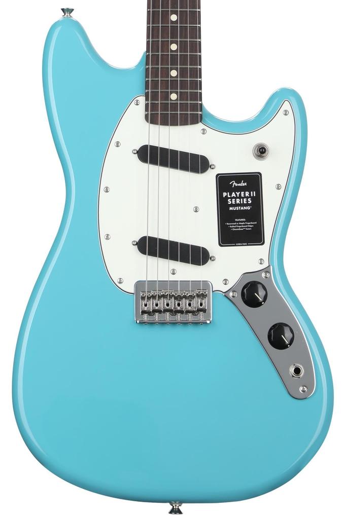 Fender Electric Guitar Player II Mustang®, Rosewood Fingerboard, Aquatone Blue with Soft Case