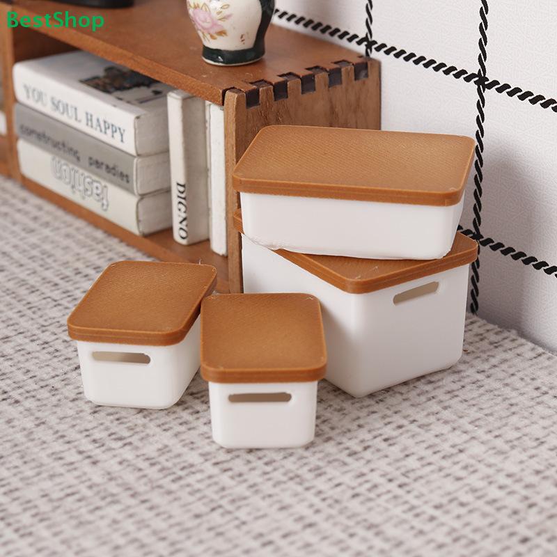 Miniature Stackable Storage Bins Set - Tiny Decorative Organizer Boxes for Dollhouse,1:12 Scale Crafts & Miniature Room Decor