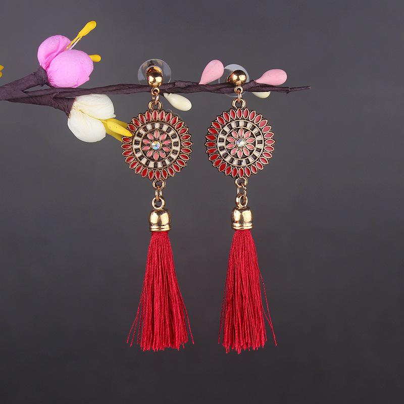 Bohemian Turquoise Owl Dream Catcher Tassel Earrings for Women