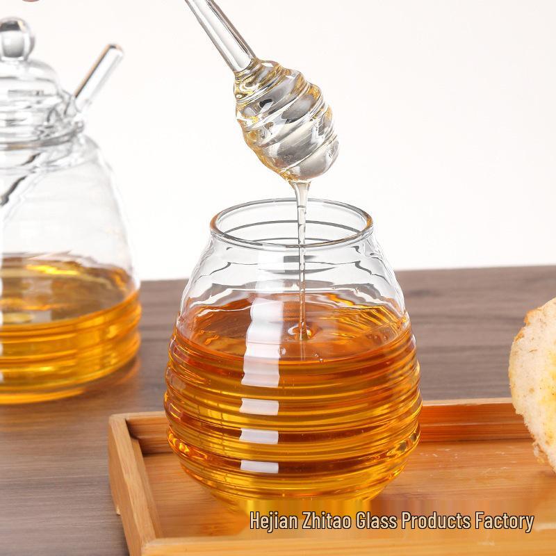 Kleines Biene Waben Glas mit Deckel und Rührstab, Kreatives Küchenzubehör