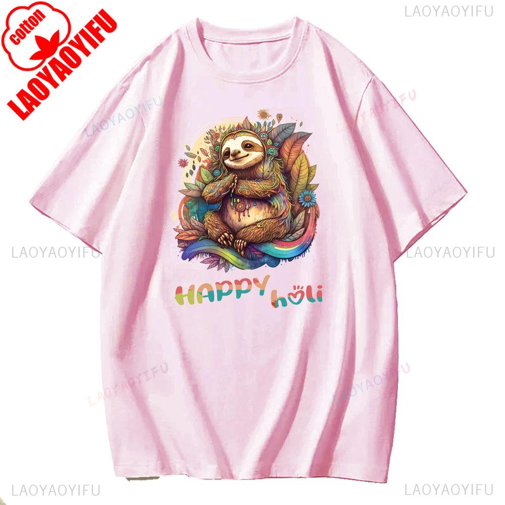 Holi Celebration Graphic TShirt Spring 2025 Streetwear Short Sleeve Unisex Fashion for Youth Adults Hindu Festival of Colors