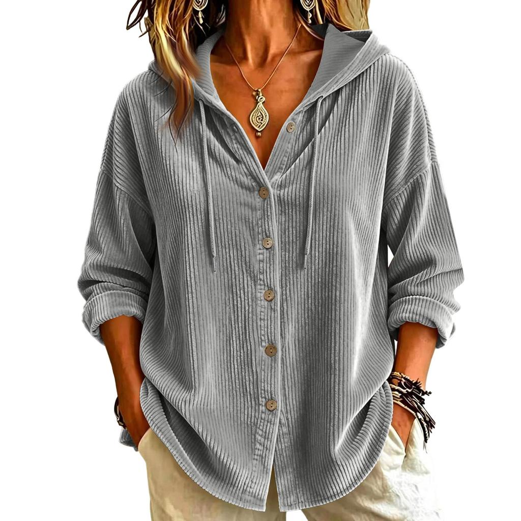 Cardigan con cappuccio in velluto a coste da donna a maniche lunghe monopetto vestibilità larga cappotto autunno inverno