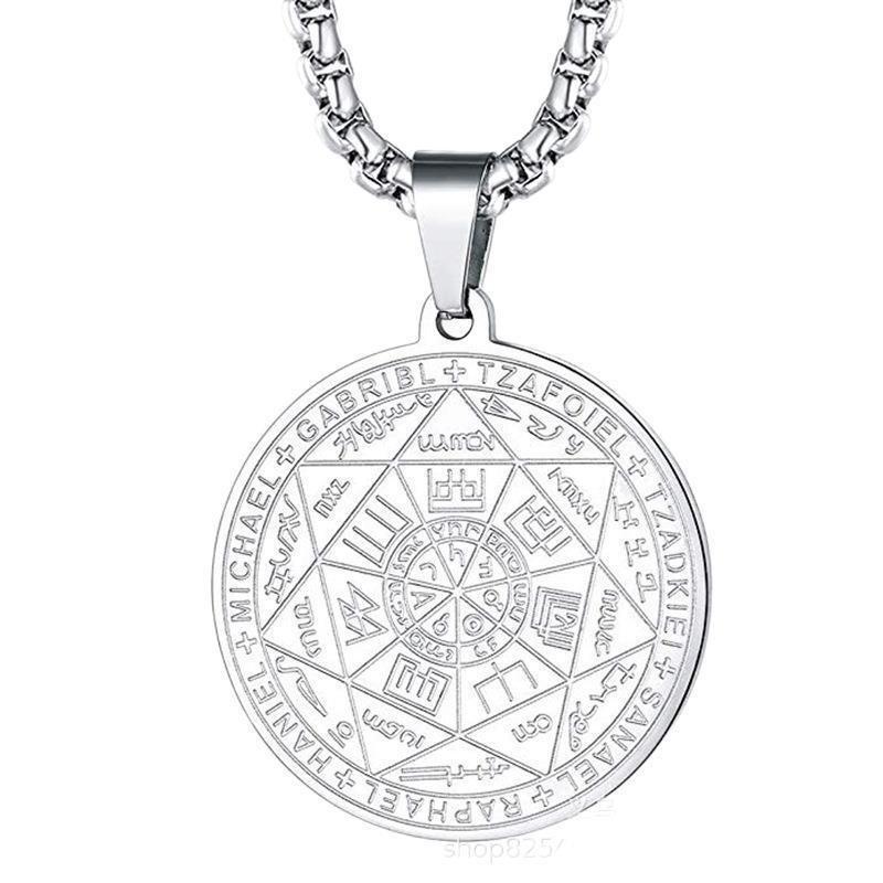 

European & American Seven Archangels Scripture Runic Pendant Stainless Steel Dog Tag Necklace