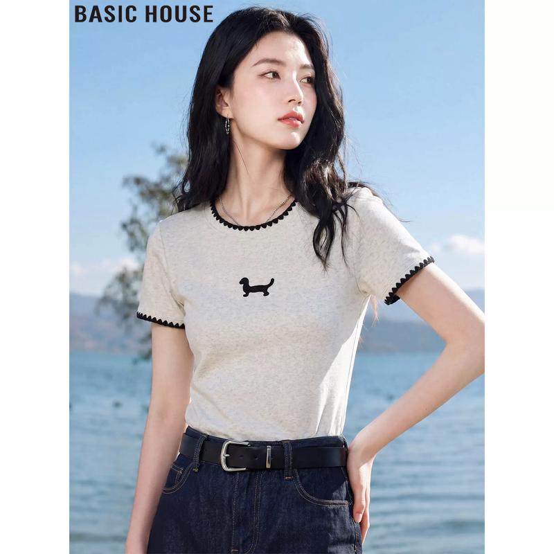 Basic House Women s Embroidered Short Sleeve T-Shirt M