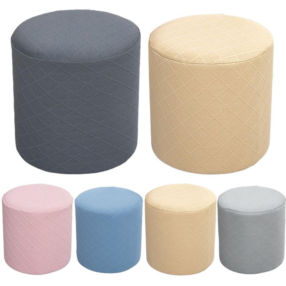 New Solid Color Jacquard Ottoman Cover Round Elastic Square Stool Cover Soft Pouf Stool Cover Home Decor