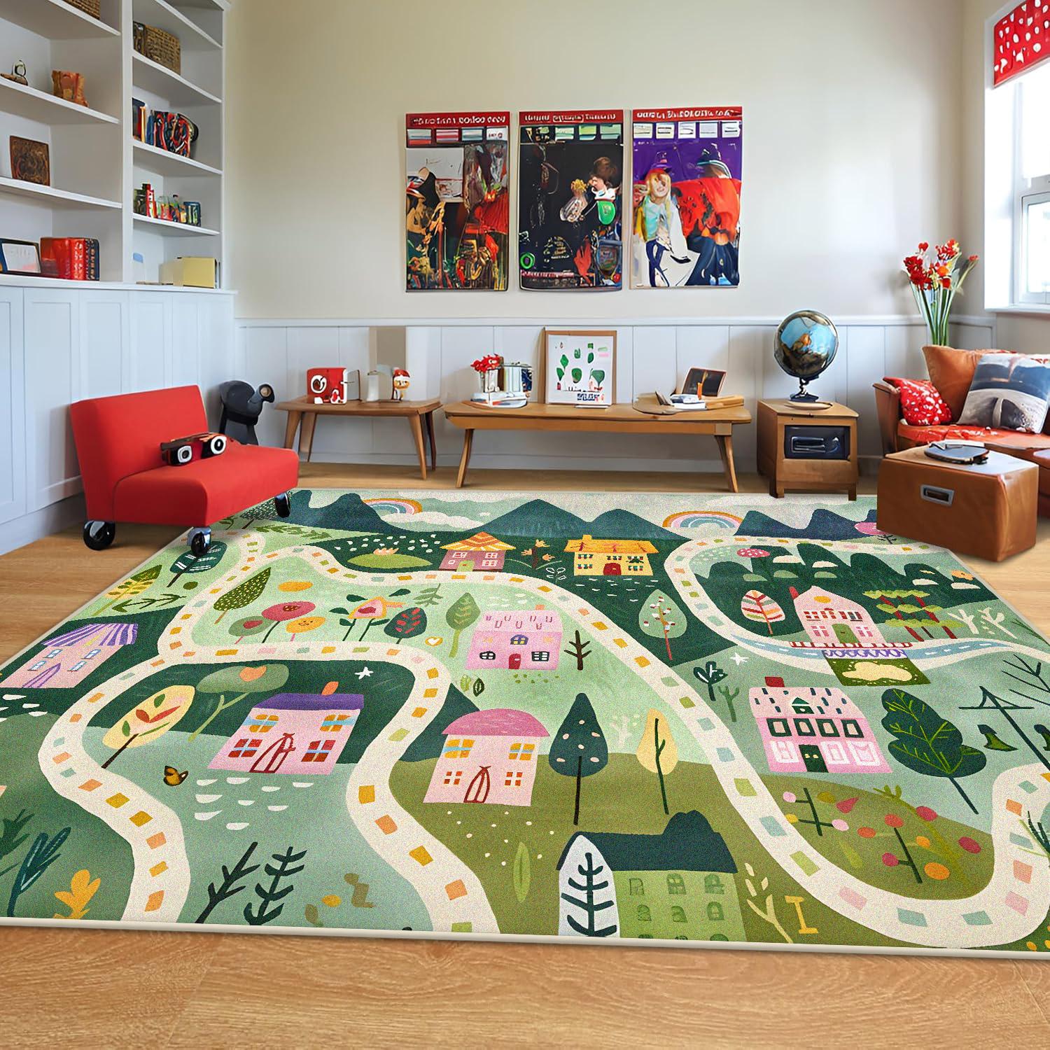 

Child Playmat Traffic Highway City Playroom Carpet Rug for Home Living Room Bedroom Doormat Decor Area Rug Non-slip Floor Mat 40cm x 60cm