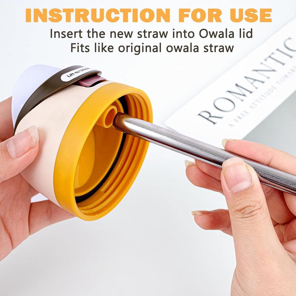 Replacement Stainless Steel Straws for Owala FreeSip/Flip 24 Oz 32 Oz, 3 Pack Metal Reble Straws with 2 Straw Cleaner Brushes for Owala FreeSip/Flip