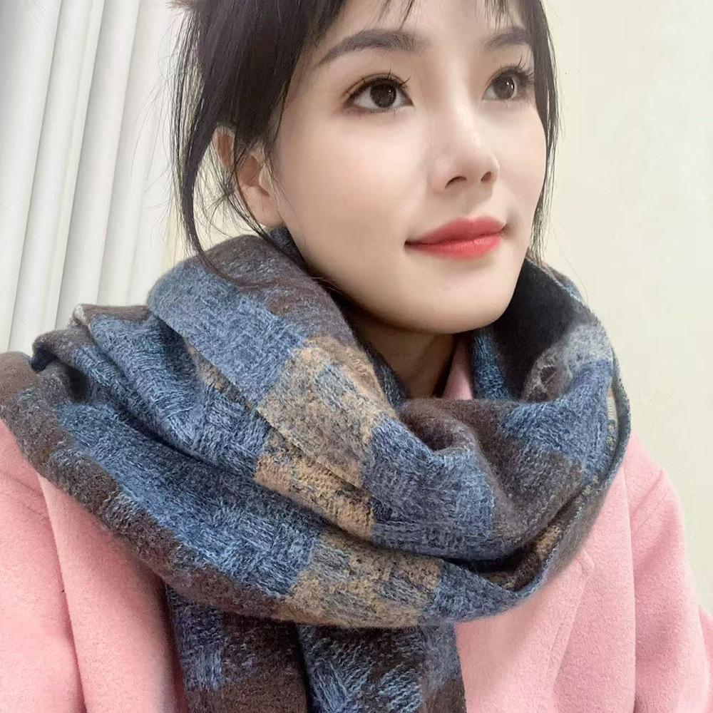 New Sweet Plaid Scarf Female Couple White High Sense Ins College Style Fashion Autumn and Winter Warm Men