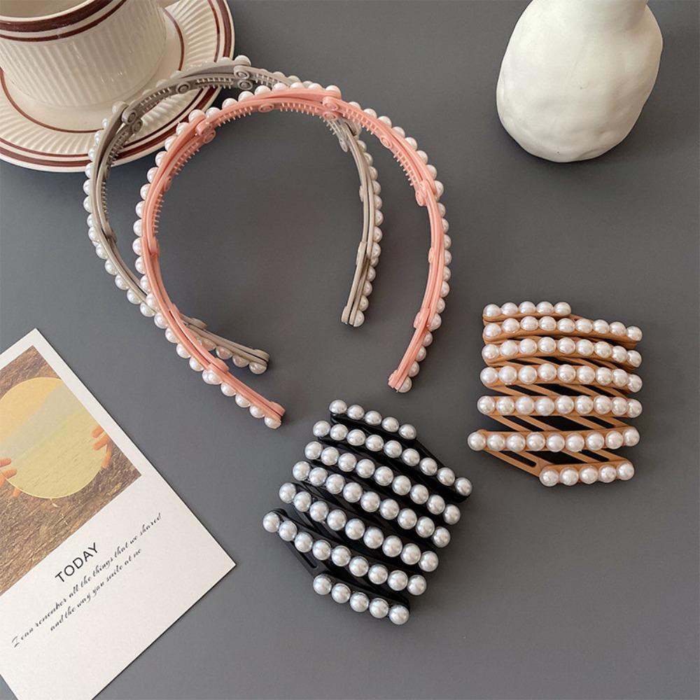 Plastic Retractable Hair Hoop Forsted Portable Hair Band All-matched Foldable Pearl Headband Party