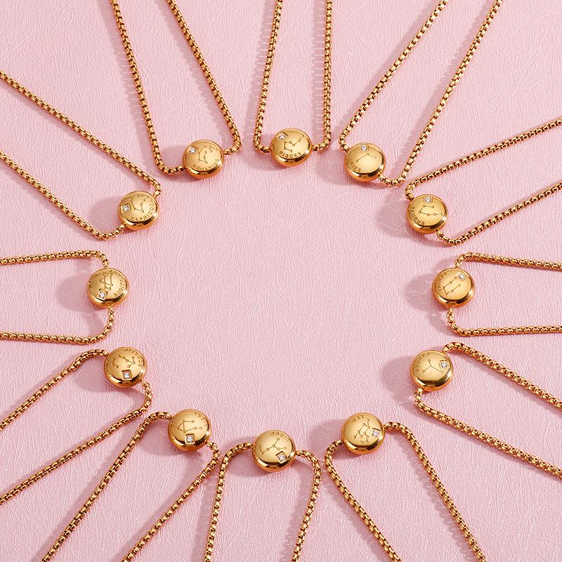 Korean Zodiac Constellations Gold Bracelet with Diamonds - Adjustable Titanium Steel Jewelry for Girls