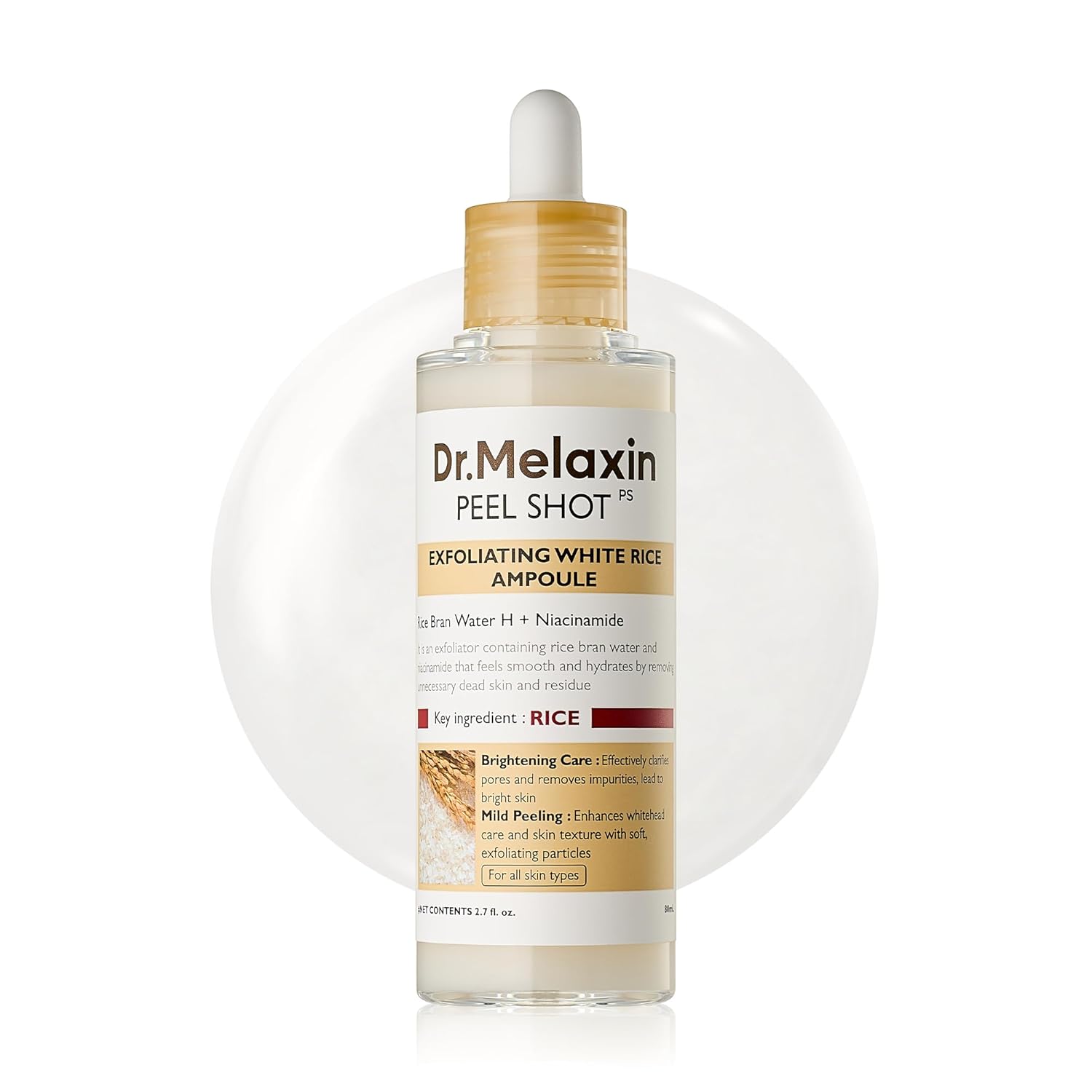 

Dr.Melaxin Peel Shot Glow Rice Peeling Ampoule 80ml Daily Soft Exfoliating Face andAll Skin Types korean skin care жовтий
