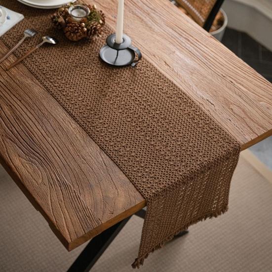 Cotton Linen Table Runner Tassel Table Flag Reusable Holiday Table Decor for Restaurant Dining