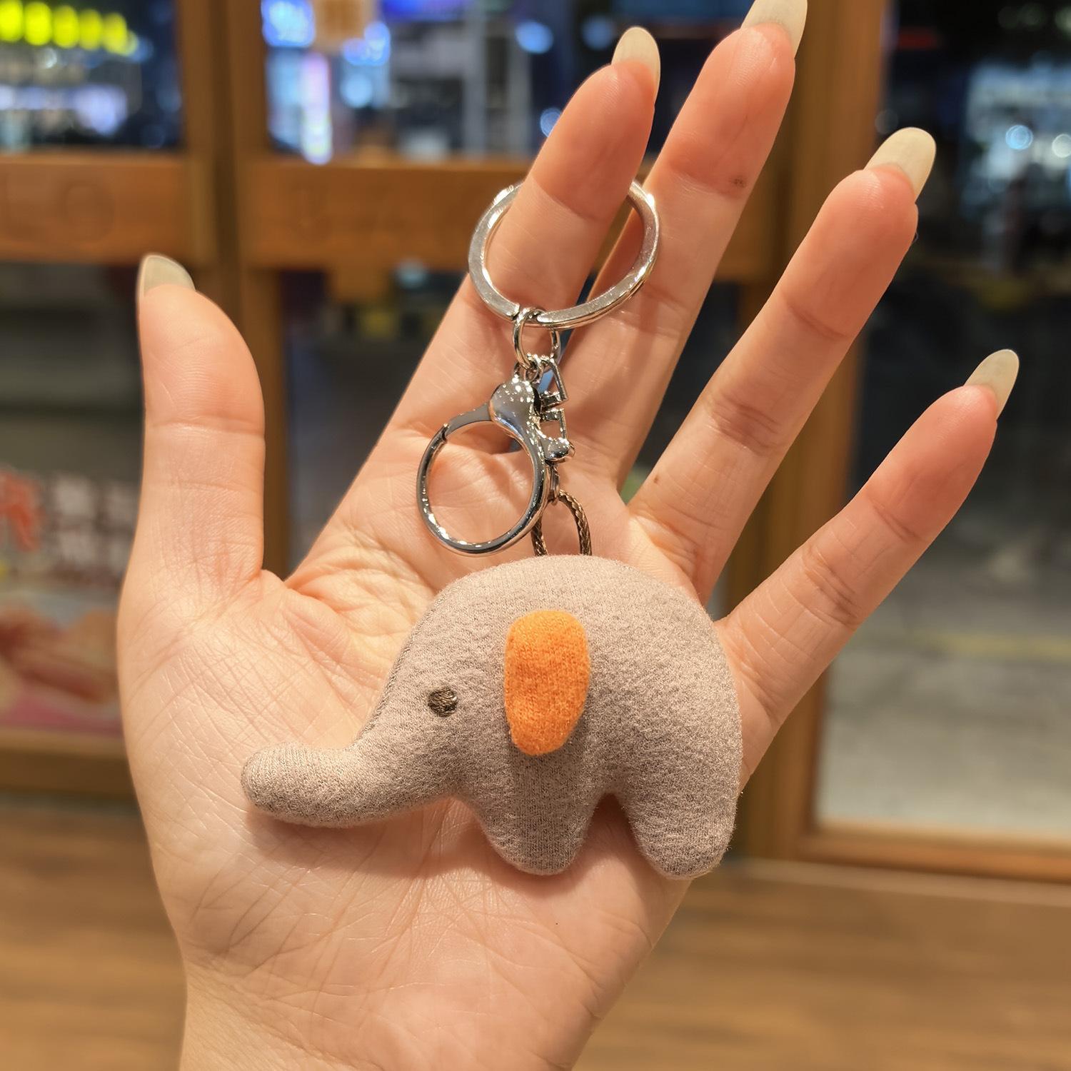 

Cute Felt Elephant Bag Charm, Minimalist Elephant Keychain with Braided Rope Clip