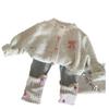 2024 Autumn Korean Kids' Outfit: Girls Bow Knit Cardigan & Leggings Set