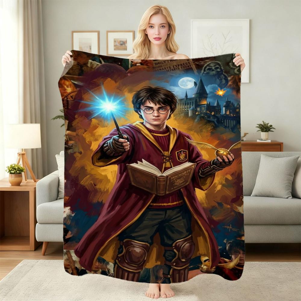 Harry Potter Magical Adventures Flannel Printed Blanket Thick Warm Throw Blanket For Living Room Gaming Room Home Party Decor Holiday Gift
