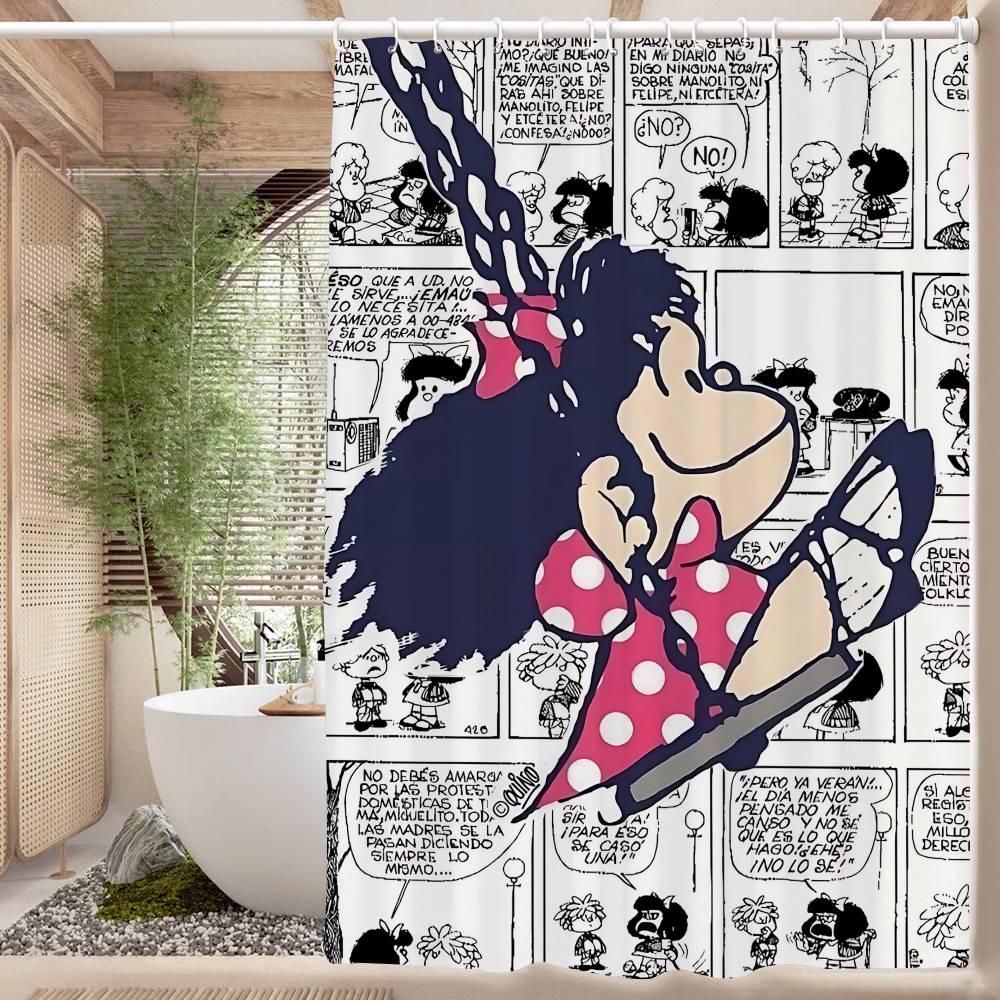 Cartoon Mafalda Bathroom Shower Curtain Shielding Partition Shower Curtain Quick Dry Can Be Scrubable Light Opaque Bath