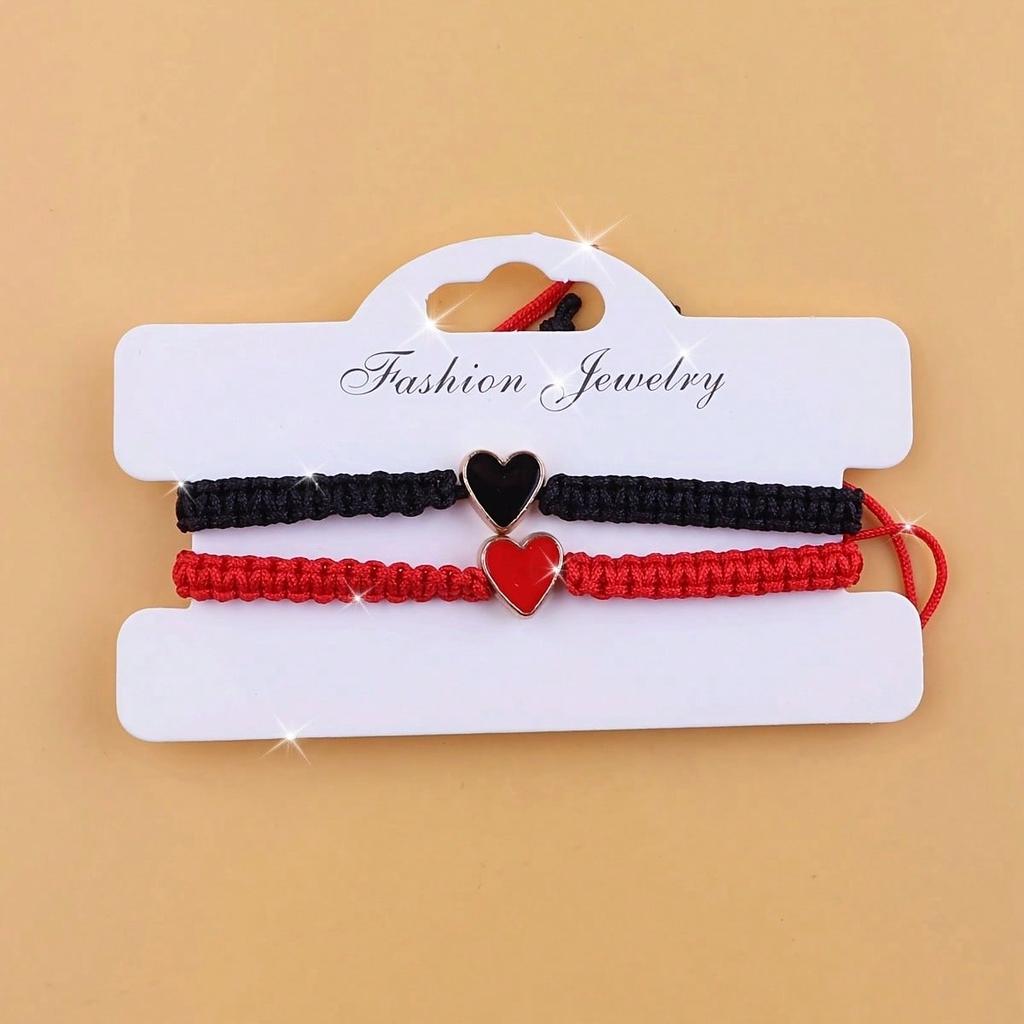 2-Piece Red And Black Couple Friendship Bracelet Set